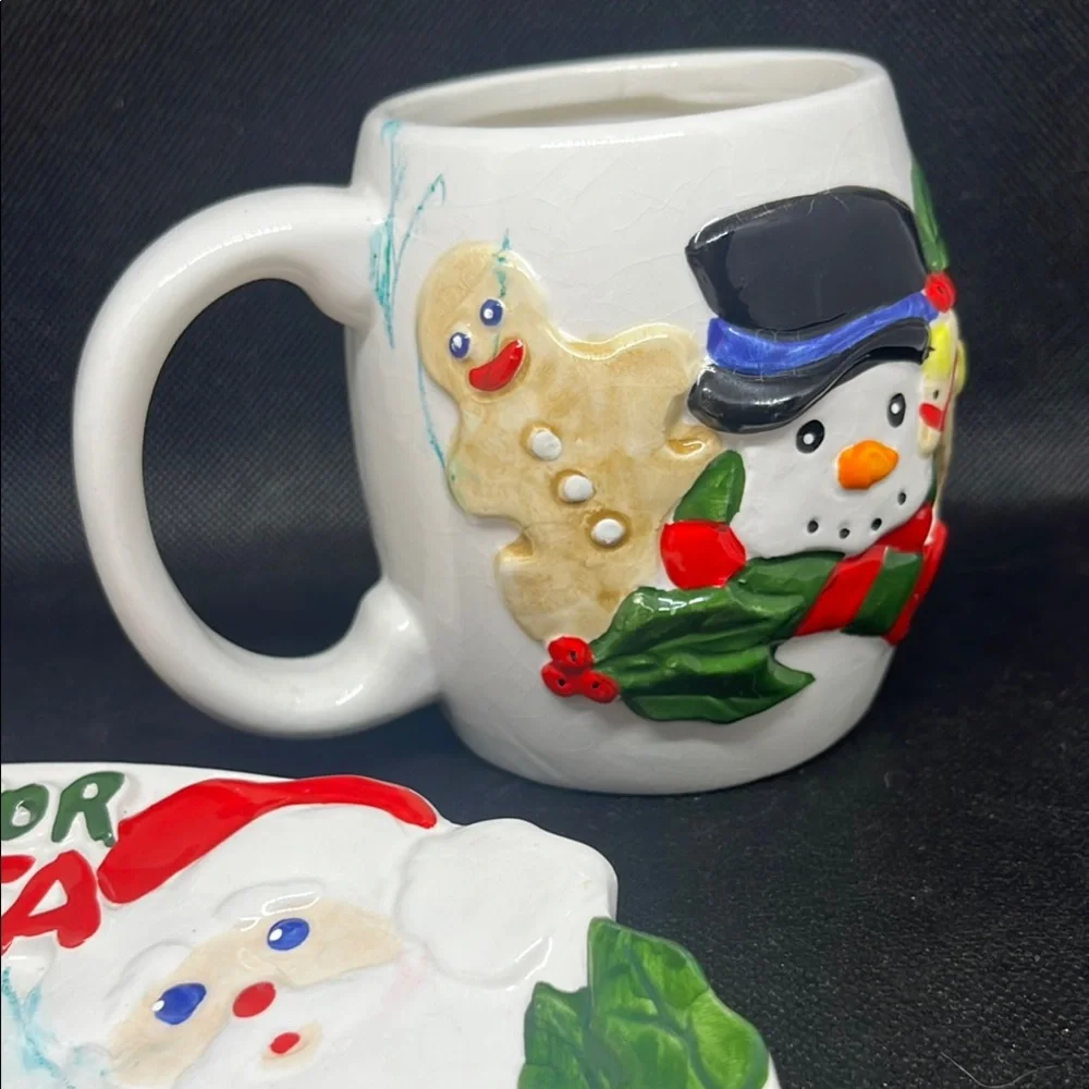 White and Red Holiday Decor Set Santa cookie plate and mug